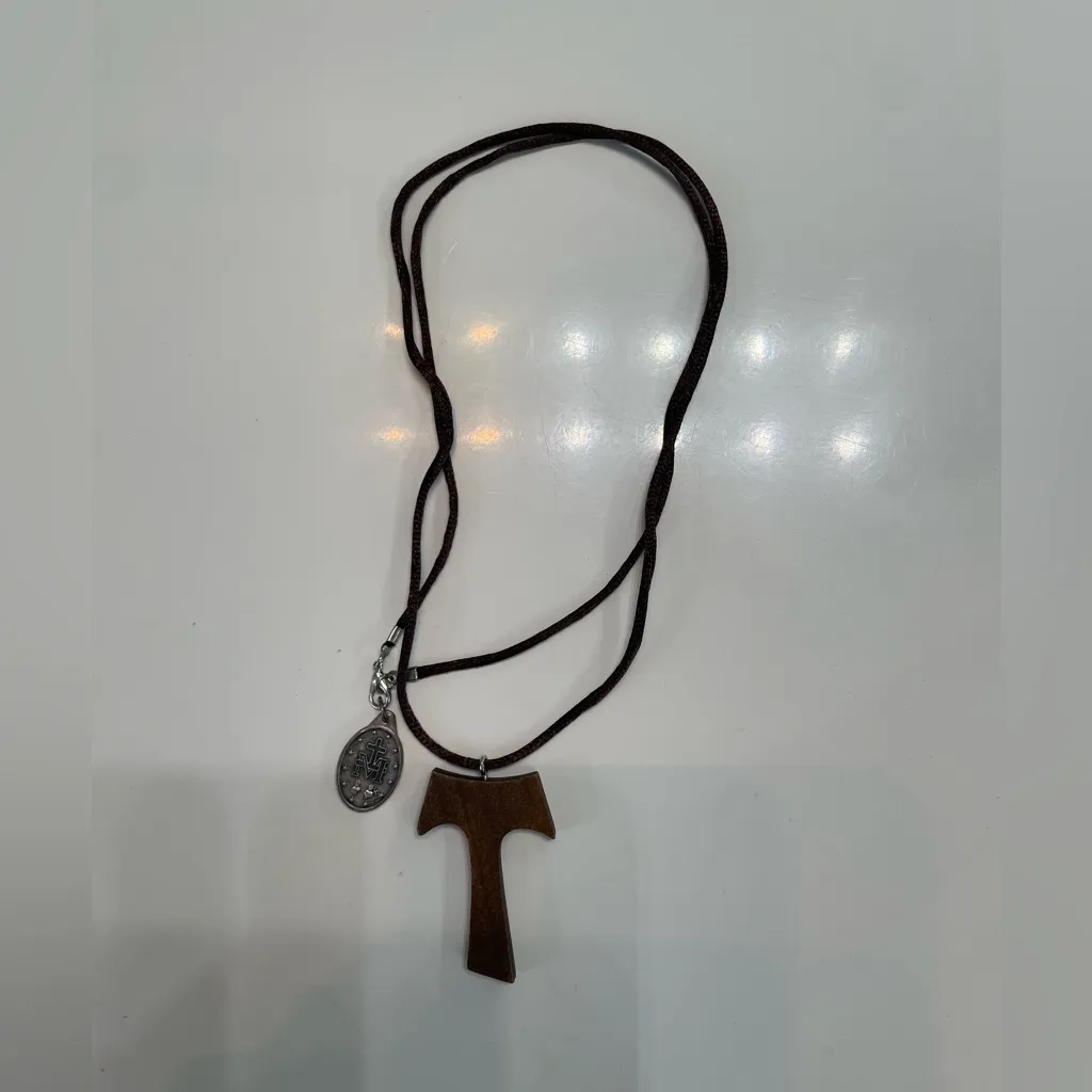 Never Worn Wooden Catholic Cross with Blessed Medallion Brown - Image 3