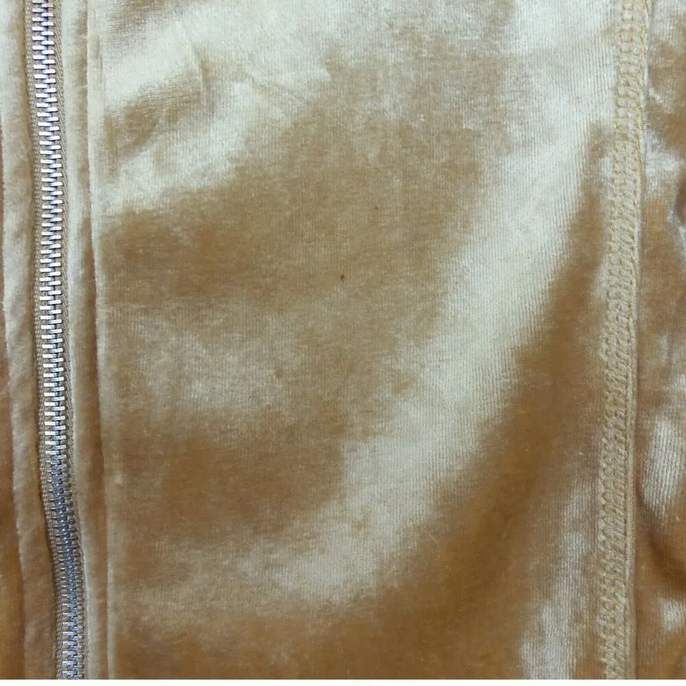 Vtg BCBGMAXAZRIA Y2K Velour Hoodie Track Jacket M Beige Rhinestone Graphic Flame - Image 9