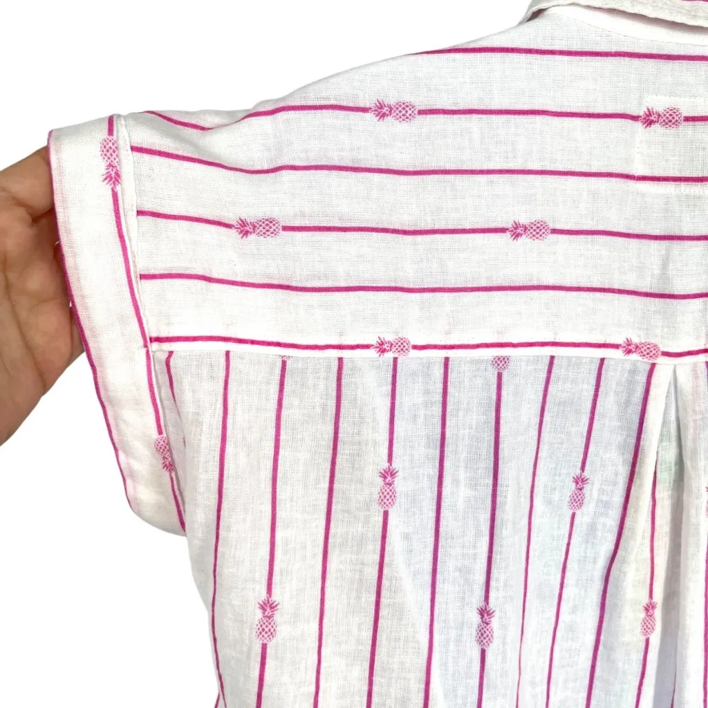 Rails Whitney Pineapple Stripe Linen Blend Button-Up Shirt XS White & Pink NWT - Image 5