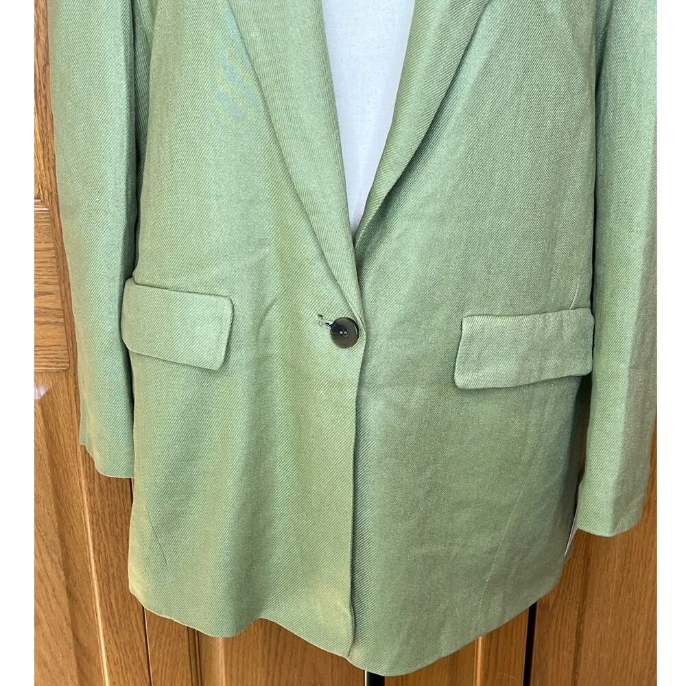 Topshop Relaxed Oversized Single Breasted Blazer in Sage Size 10 - Image 2