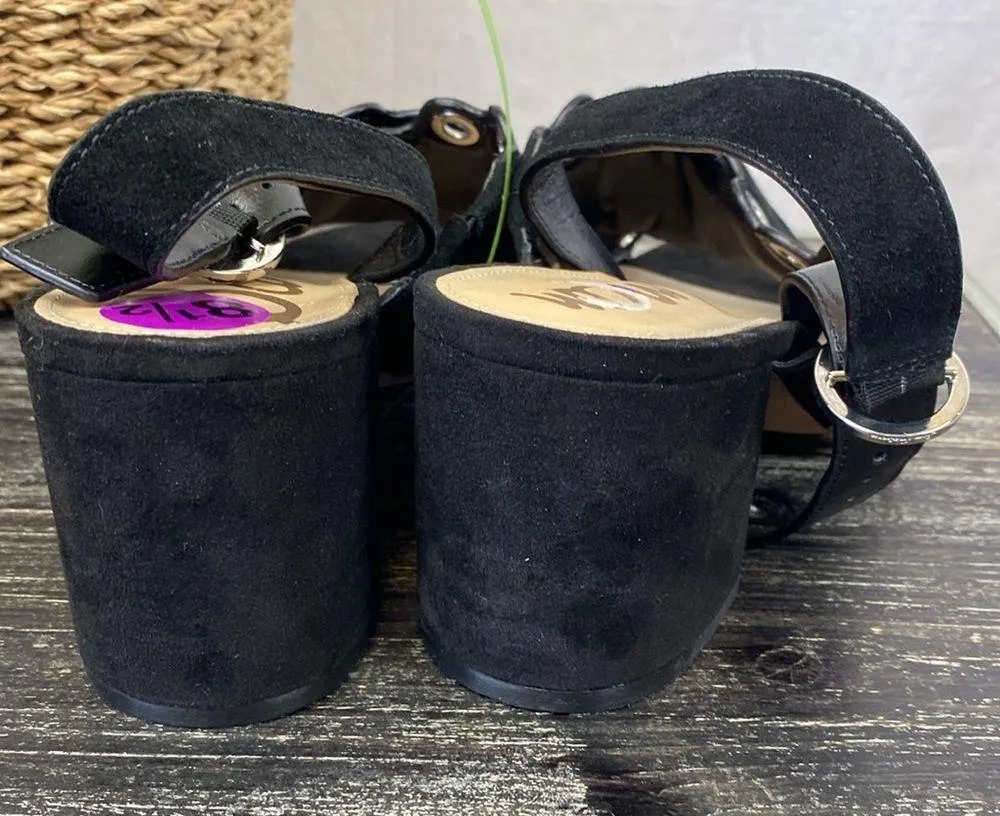 Sam Edelman Black Seana Suede Silver Rivet Strappy Block Heel Sandals NEW 8.5 - Image 3