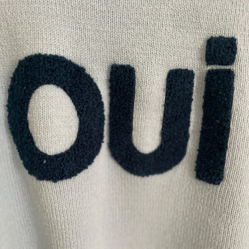 Sincerely Jules OUI Cropped Sweater Size M Baby Blue Pastel Coquette Spell Out - Image 2