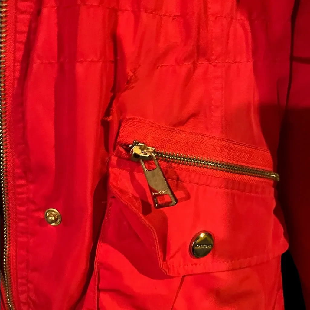 Bebe Spice Red Hooded‎ Coat With Quilted Liner & Gold Hardware Womens Small - Image 3