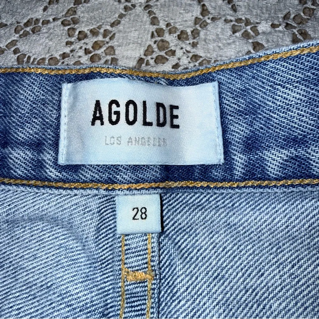 Agolde Women’s 90’s Pinch Waist Loose fit button fly Light Blue Distressed Jeans - Image 6