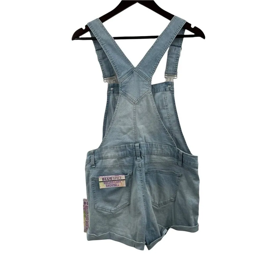 Blue Spice Overall Shorts Light Blue Denim Cuffed Jorts Y2K Size 11 New - Image 3