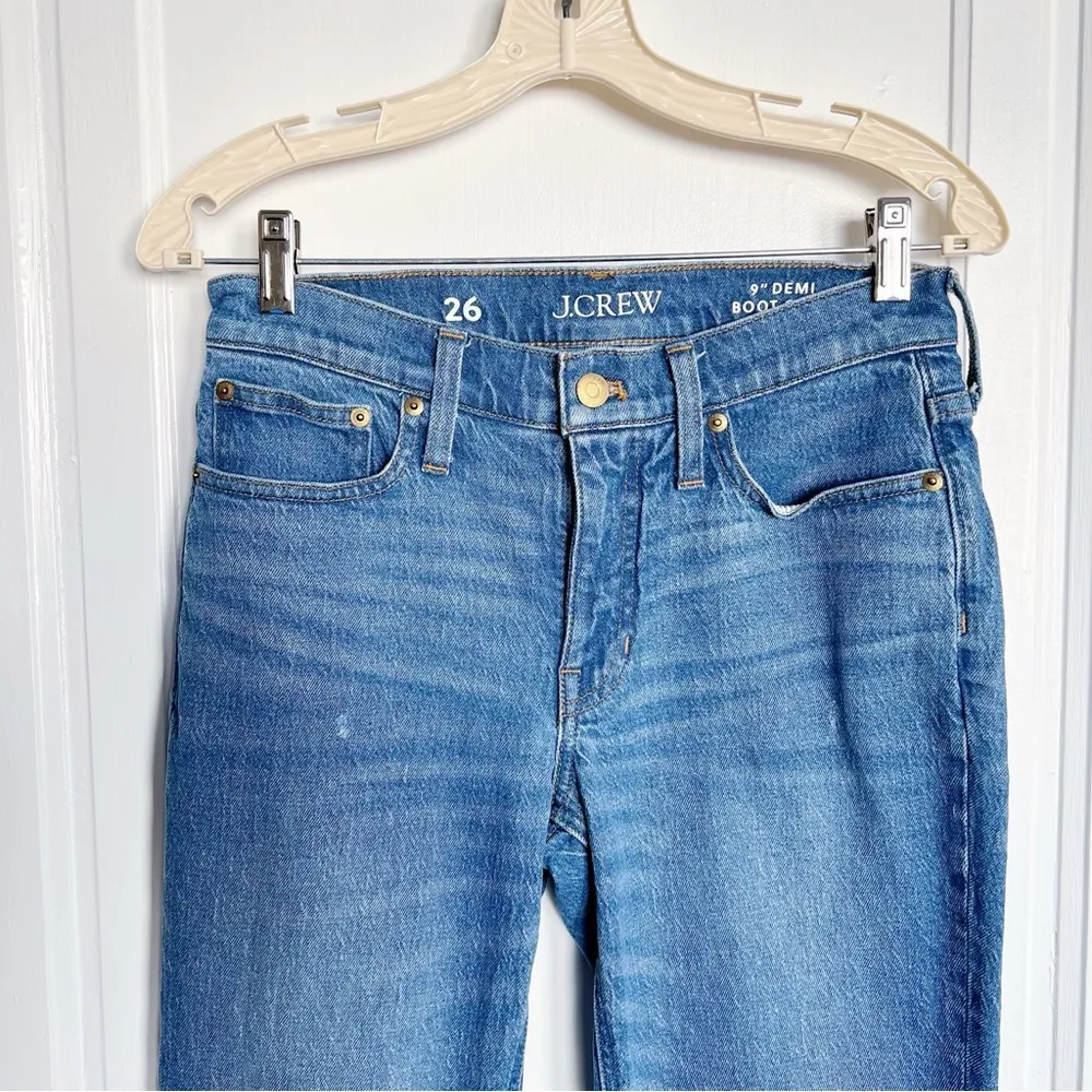 J Crew • 9" Demi-Boot Crop Jean in Clyde wash blue medium flare ankle bootcut - Image 4