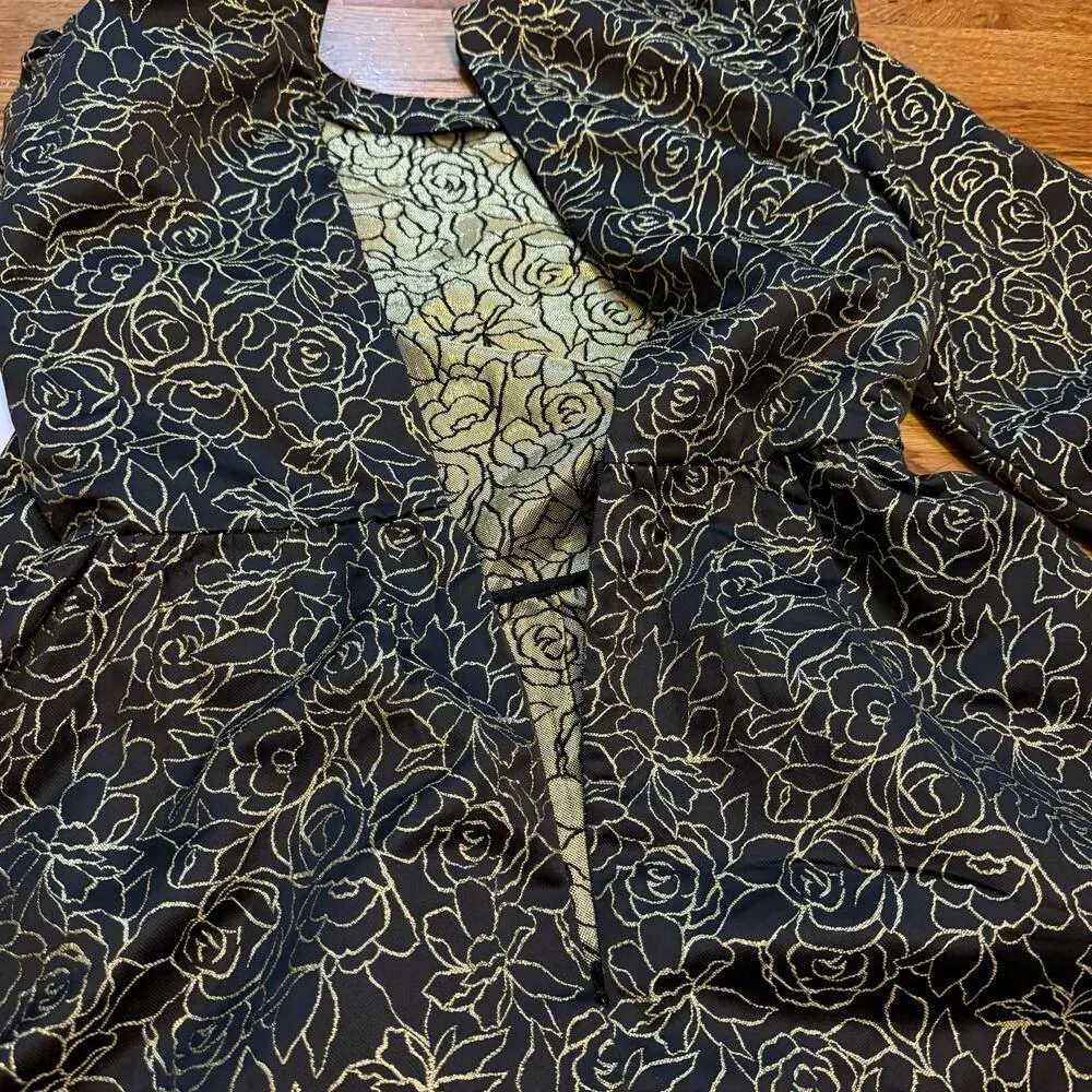 Nordstrom Womens XXS New Black Gold Metallic Rose Floral Puff Sleep Mini Dress - Image 11