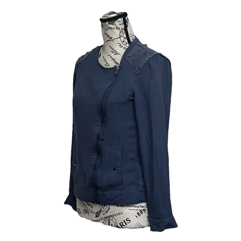 Life In Progress Moto Jacket Blue Vtg Y2k XS Womens Biker Grunge Edgy Forest - Image 2