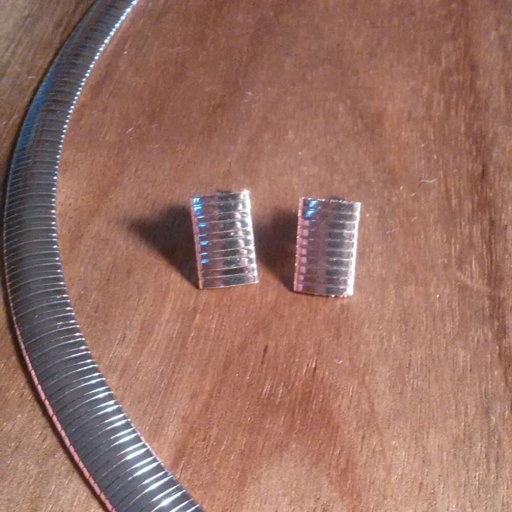 Omega Stainless Steel Necklace and Stud Earrings Set - Image 6