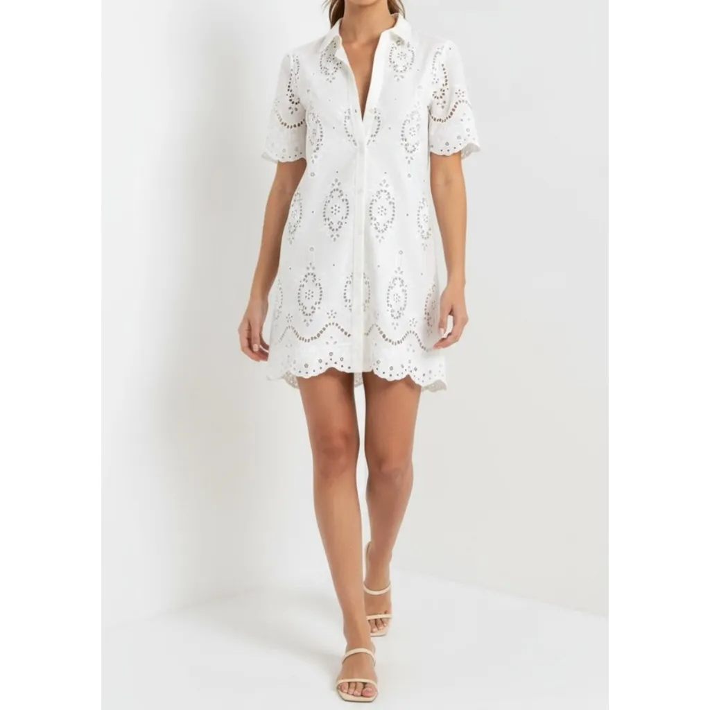 SÉZANE Elvina Embroidered Short Dress, Ecru, FR34/US2 - Image 7