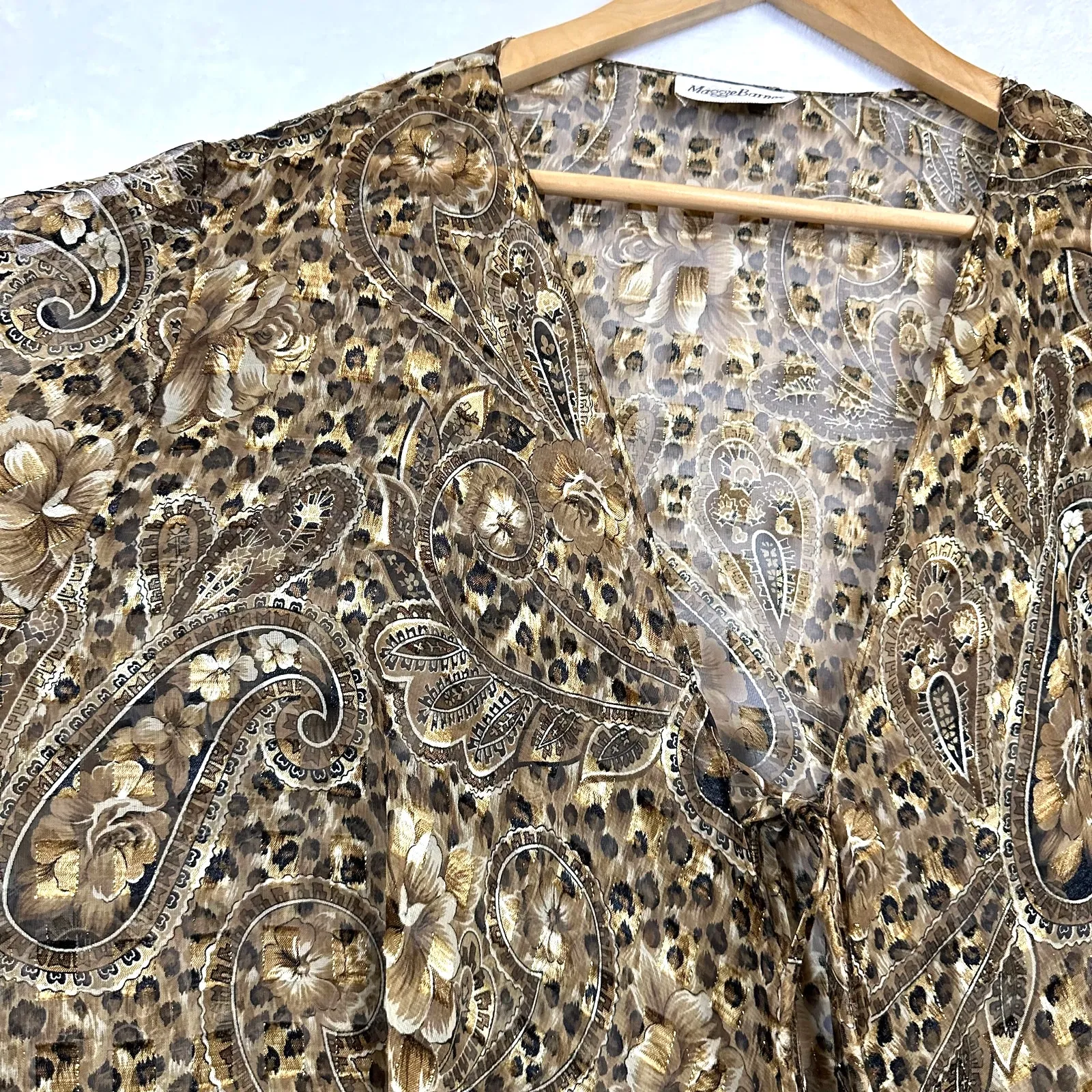 Vintage Maggie Barnes Paisley Animal Print Clipdot‎ Brown Flowy Cardigan Tied - Image 3