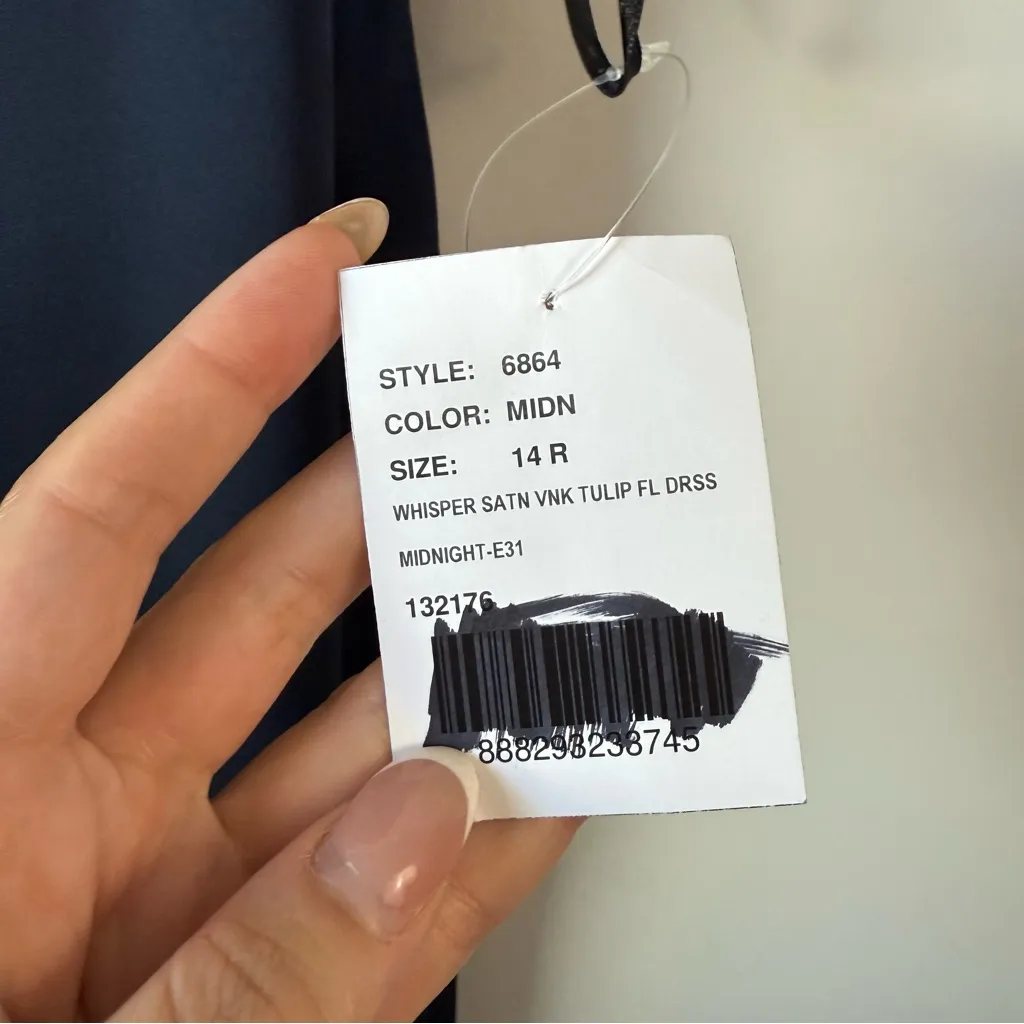 After Six 6864‎ Faux Wrap Whisper Satin Maxi Dress Gown Midnight Navy 14 - Image 4