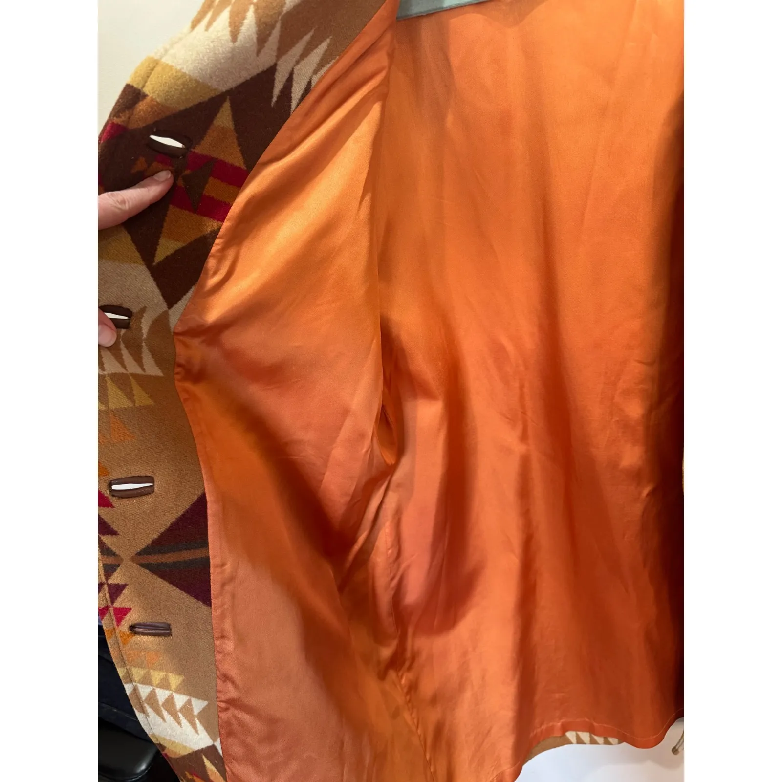 Vintage Pendleton Aztec Navajo Leather Wool blanket ranch car Coat jacket L - Image 10