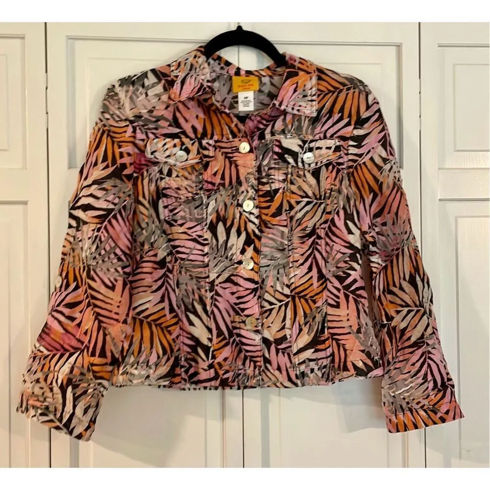 Ruby Red leaf print linen blend sheer jacket 10p Orange Size 10 - Image 2