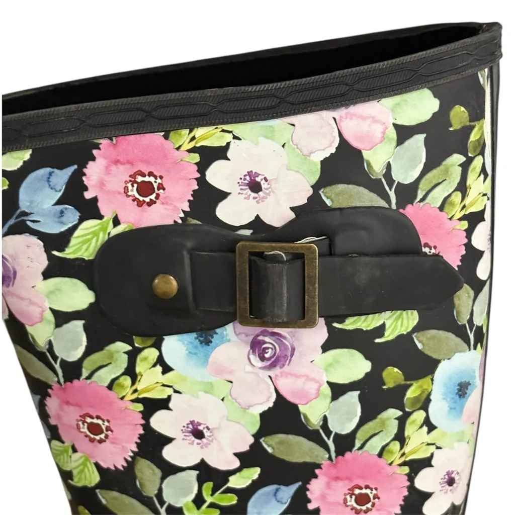 Blue Mountain Black Rain Boots with multi colored flower print US 9 - Image 6