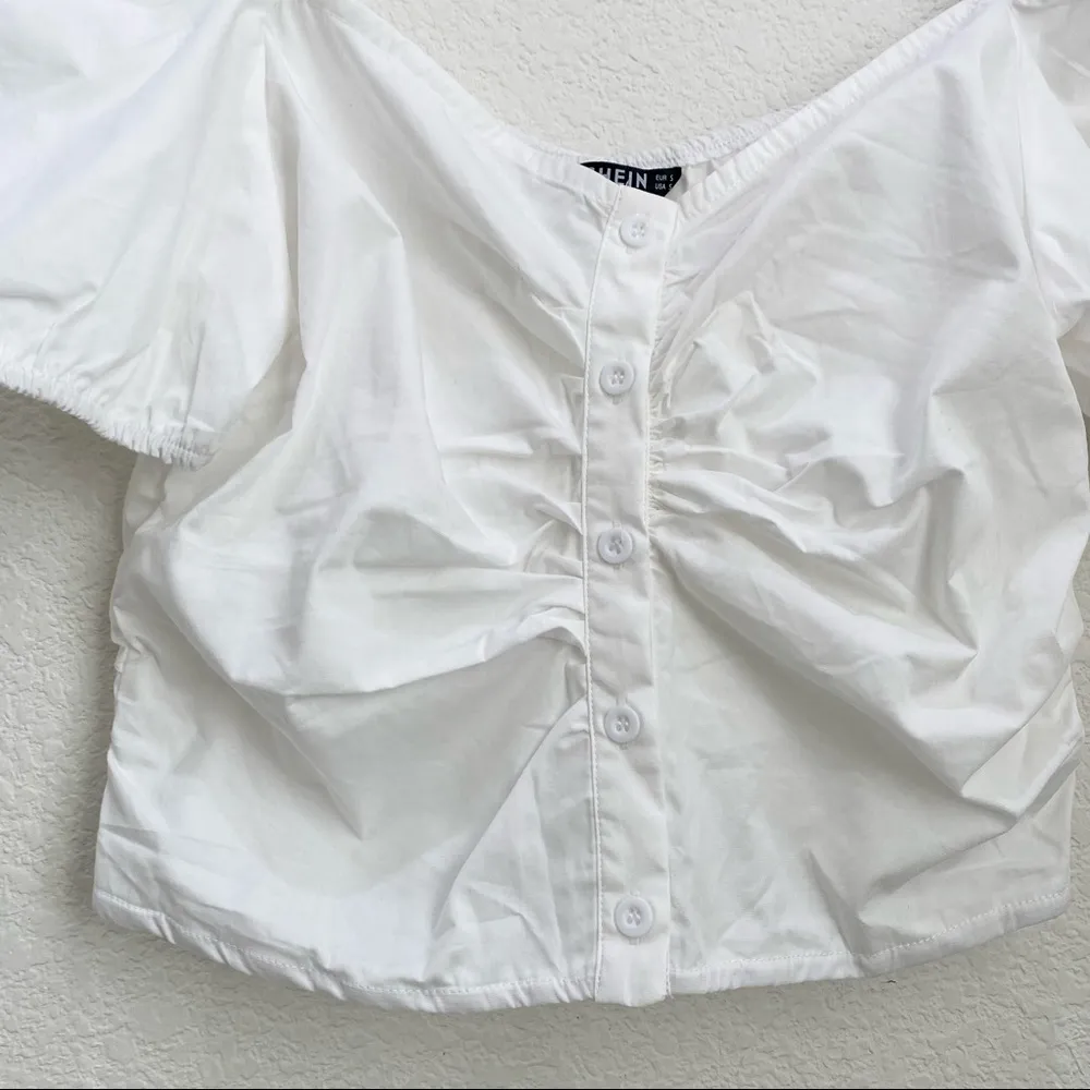 SHEIN White Puff Sleeve Ruched Square Neck Top - Image 11