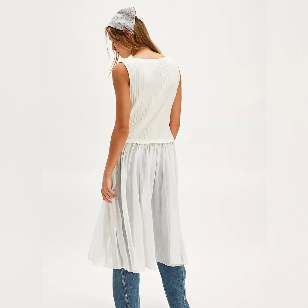 Free People Twice As Nice Maxi Tunic Top White Buttondown Sleeveless M    NWOT - Image 3