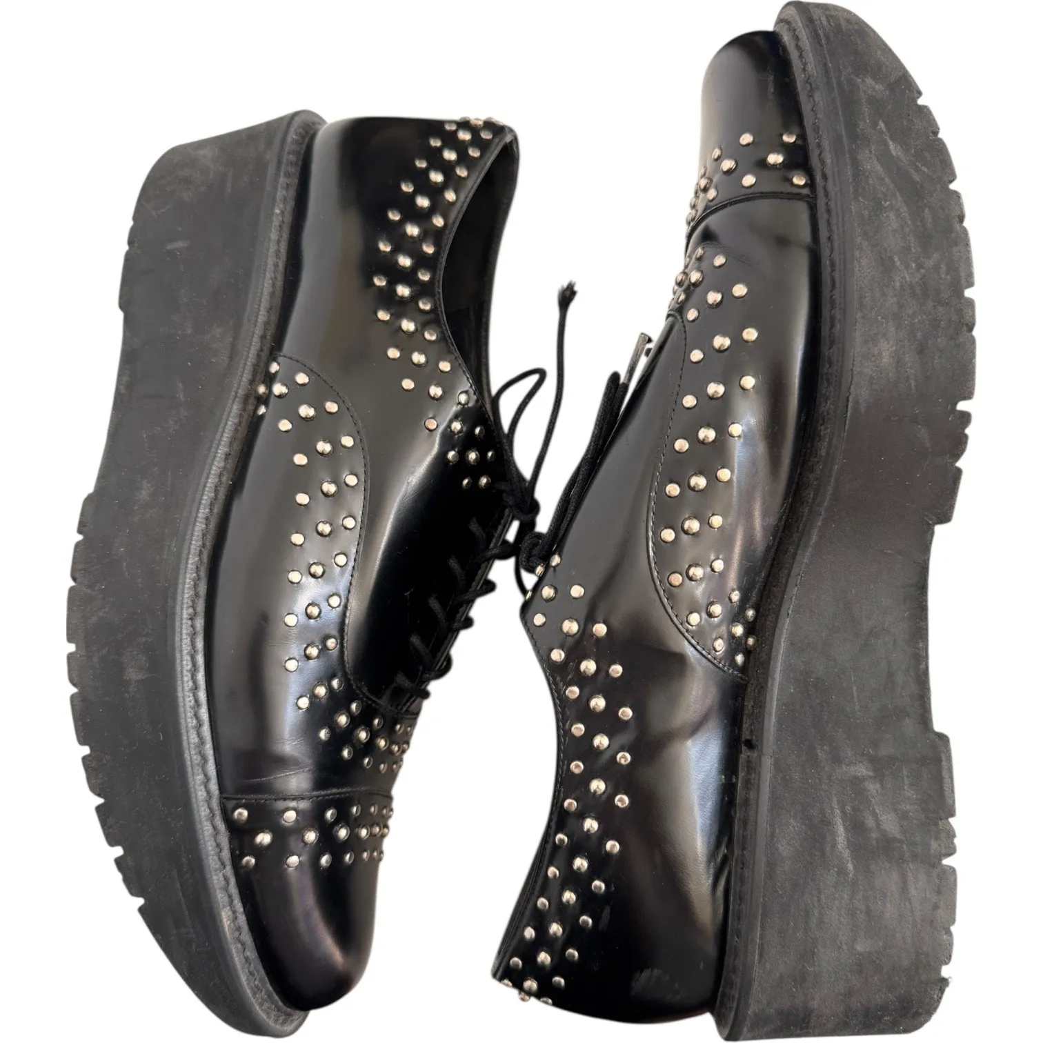 Stuart Weitzman Black Studded Patent Leather Platform Oxfords SW 88216 size 9 - Image 4