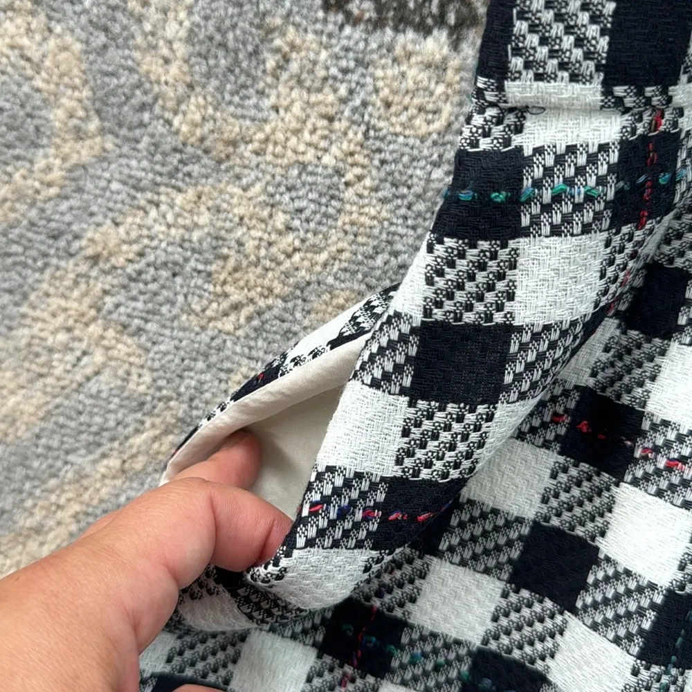 Vintage Rafael Linen Blend Plaid Skirt, Blazer & Purse Set Black White 16 - Image 14