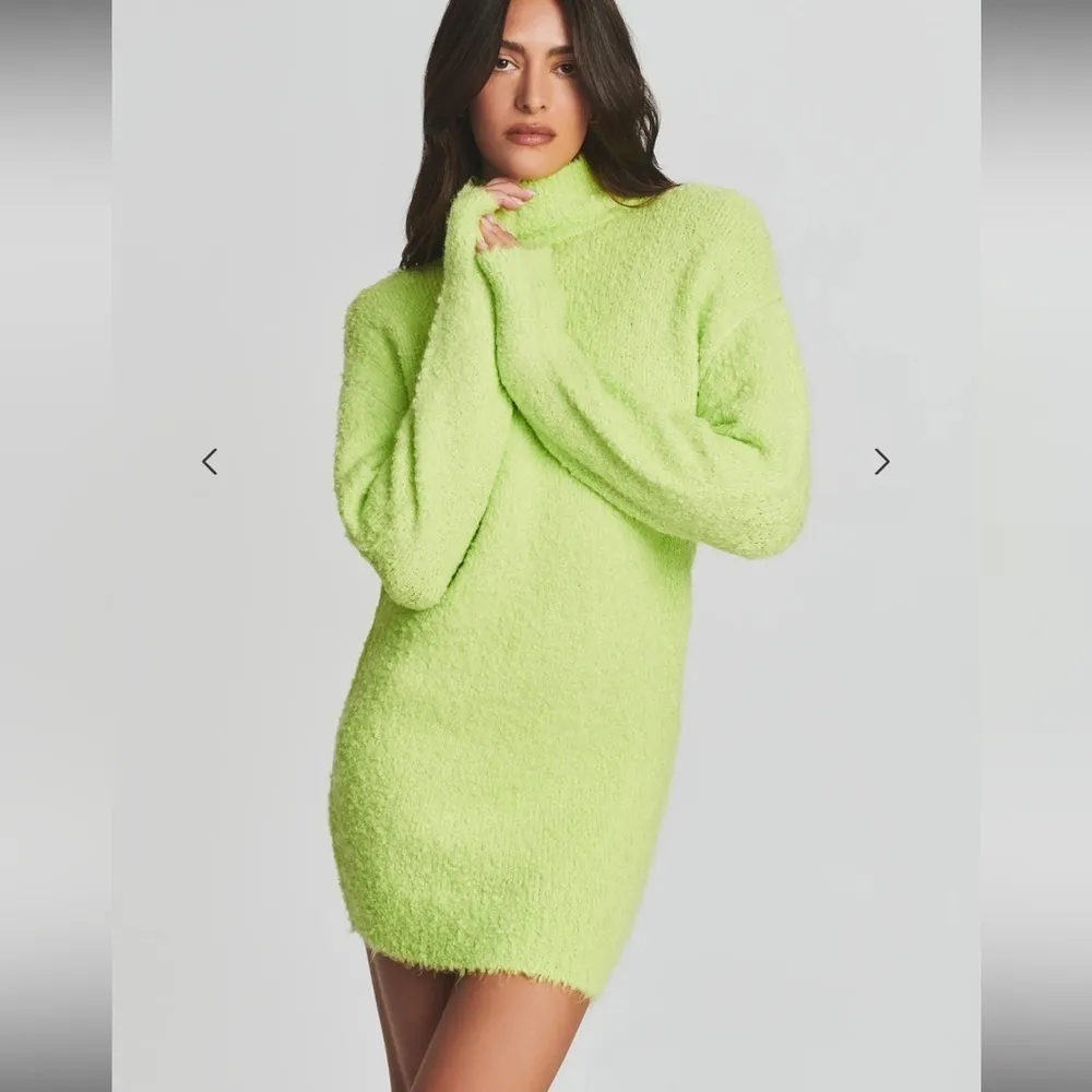 SER.O.YA Lime Green Sweater Dress Large Mock Neck Textured Women’s Yellow - Image 2