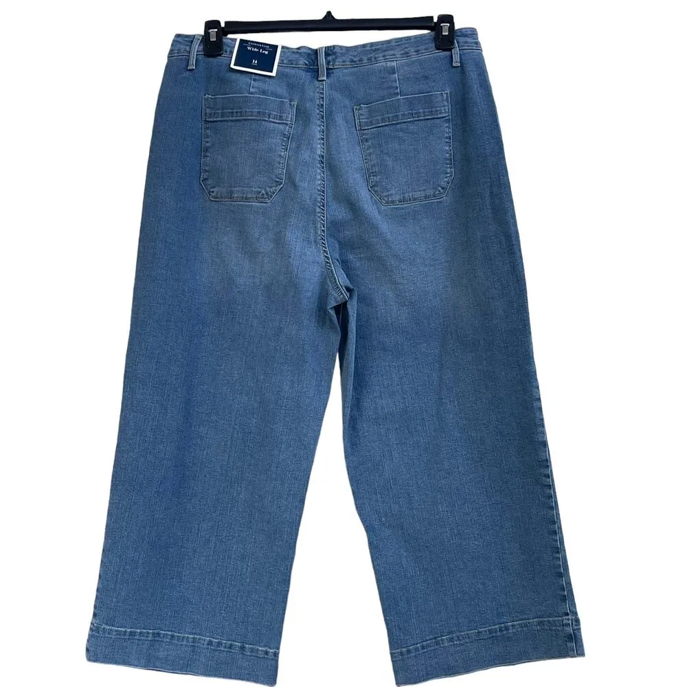 Charter Club SZ 14 Wide Leg Crop Jeans High-Rise Stretch Pockets Tummy Slimming - Image 3