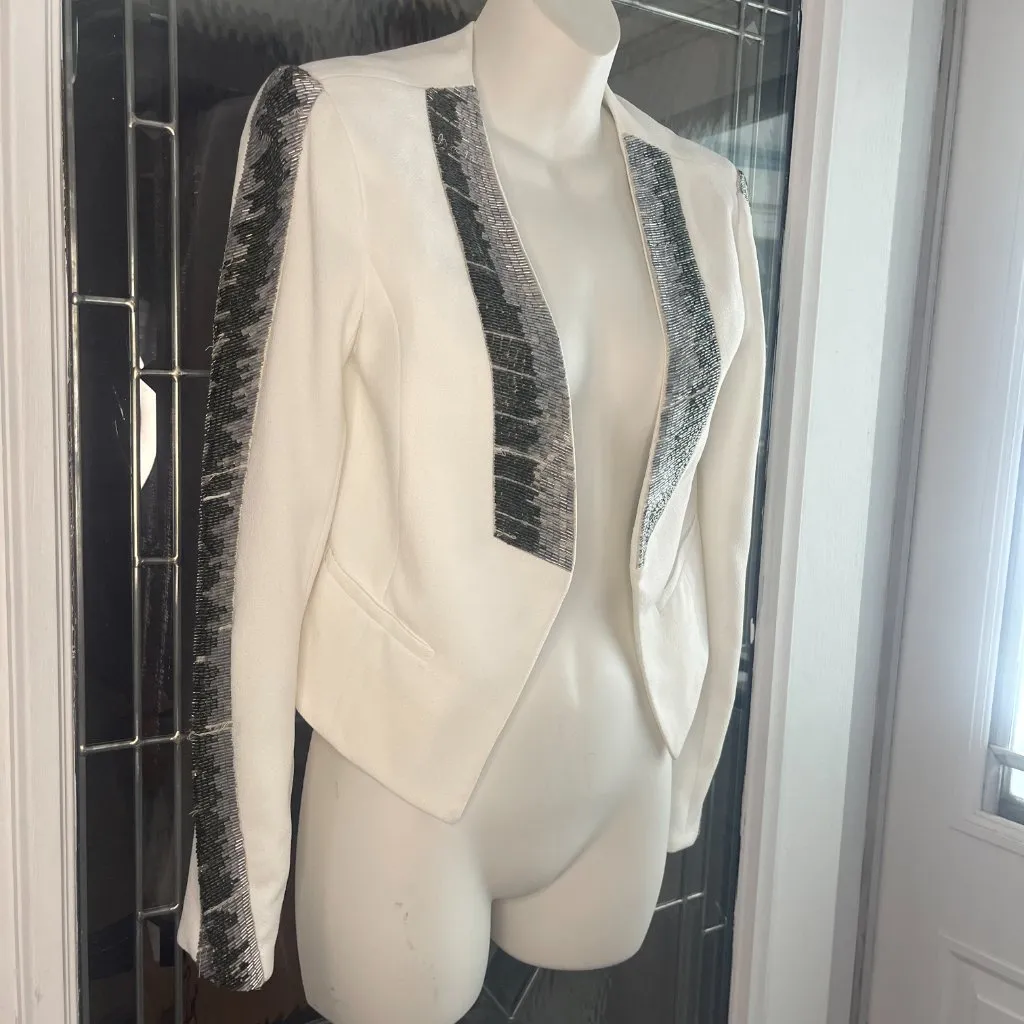 Ramy Brook Bead Crop Jacket Silk Line Open Front Long Sleeve White Size 0 - Image 2