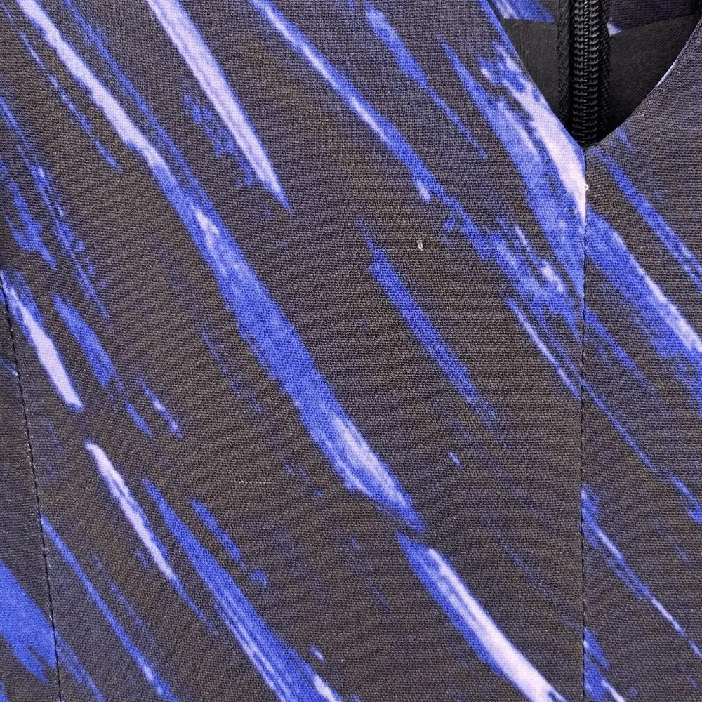 MILLY Blue and Black Brushstroke Sleeveless V-Neck Sheath Dress Size 6 - Image 7