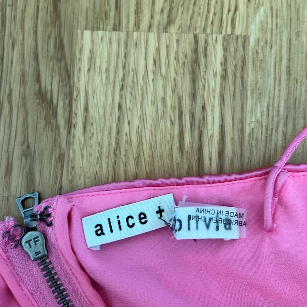 NWT Alice + Olivia Cruz Spaghetti Strap Pink Satin Ruched Bodycon Mini Dress - Image 7