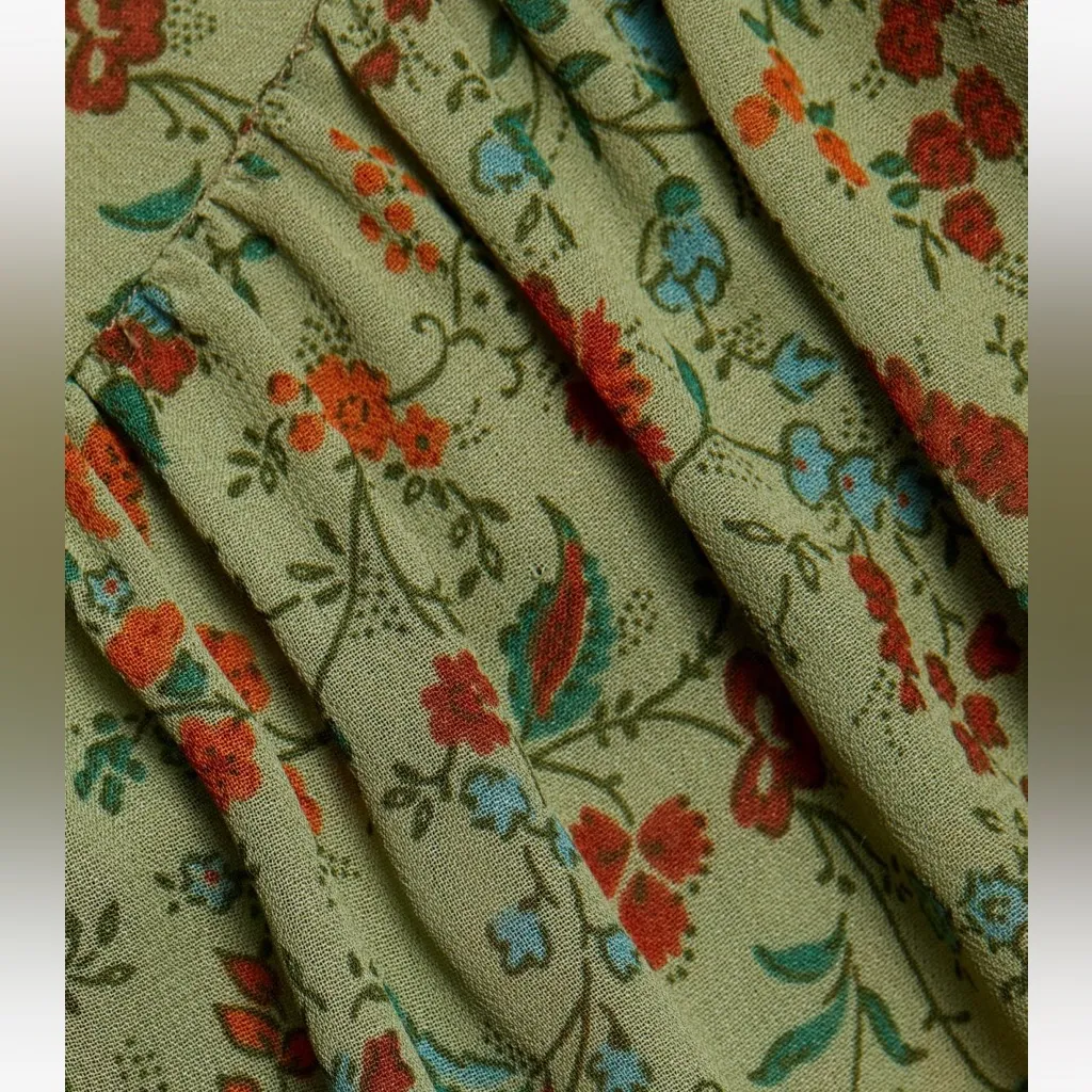 Reformation Wyn Floral Top Green 0 Ruffle Puff Sleeve Cottagecore Blouse - Image 7