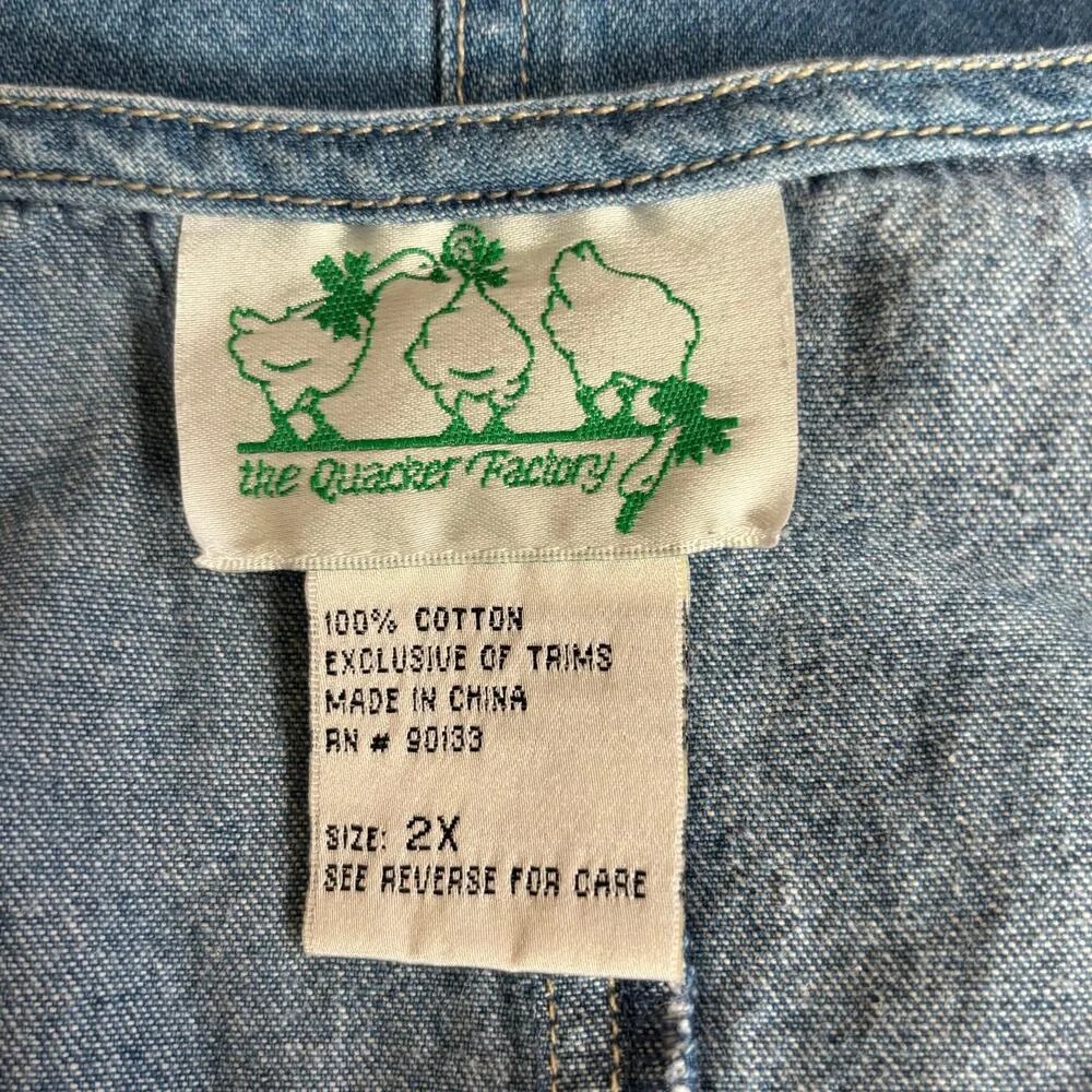 Vintage Quacker Factory Denim Jumper Midi Dress Plus 2X Yellow Floral Embroidery Blue - Image 11