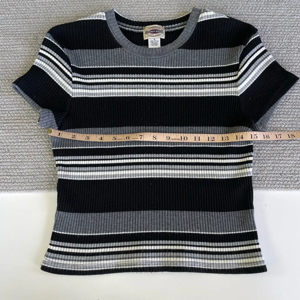 Vintage County Seat Black Gray White Striped Ribbed Tiny Baby Tee Size M Size M - Image 6