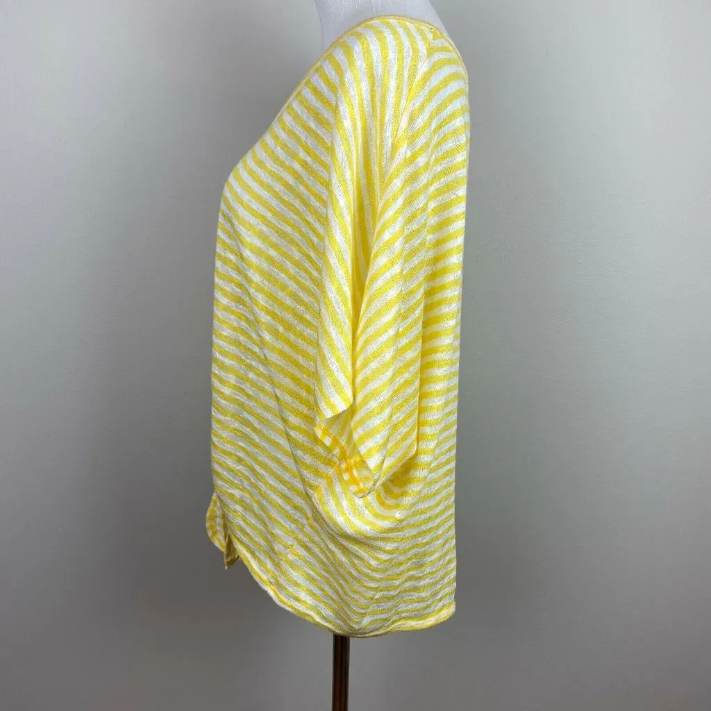 A.N.A Top Women XL Yellow White Tie Hem Stripe Dolman Lightweight Knit Button Up - Image 11
