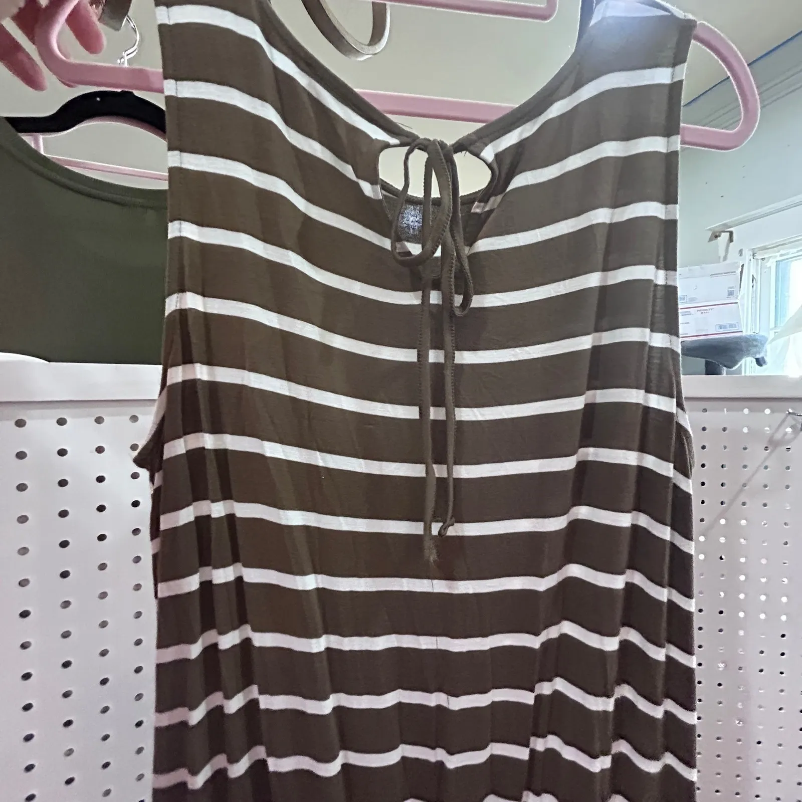 Zenana Olive Green White Stripe Jumpsuit Wide Leg Tie Back XL - Image 7