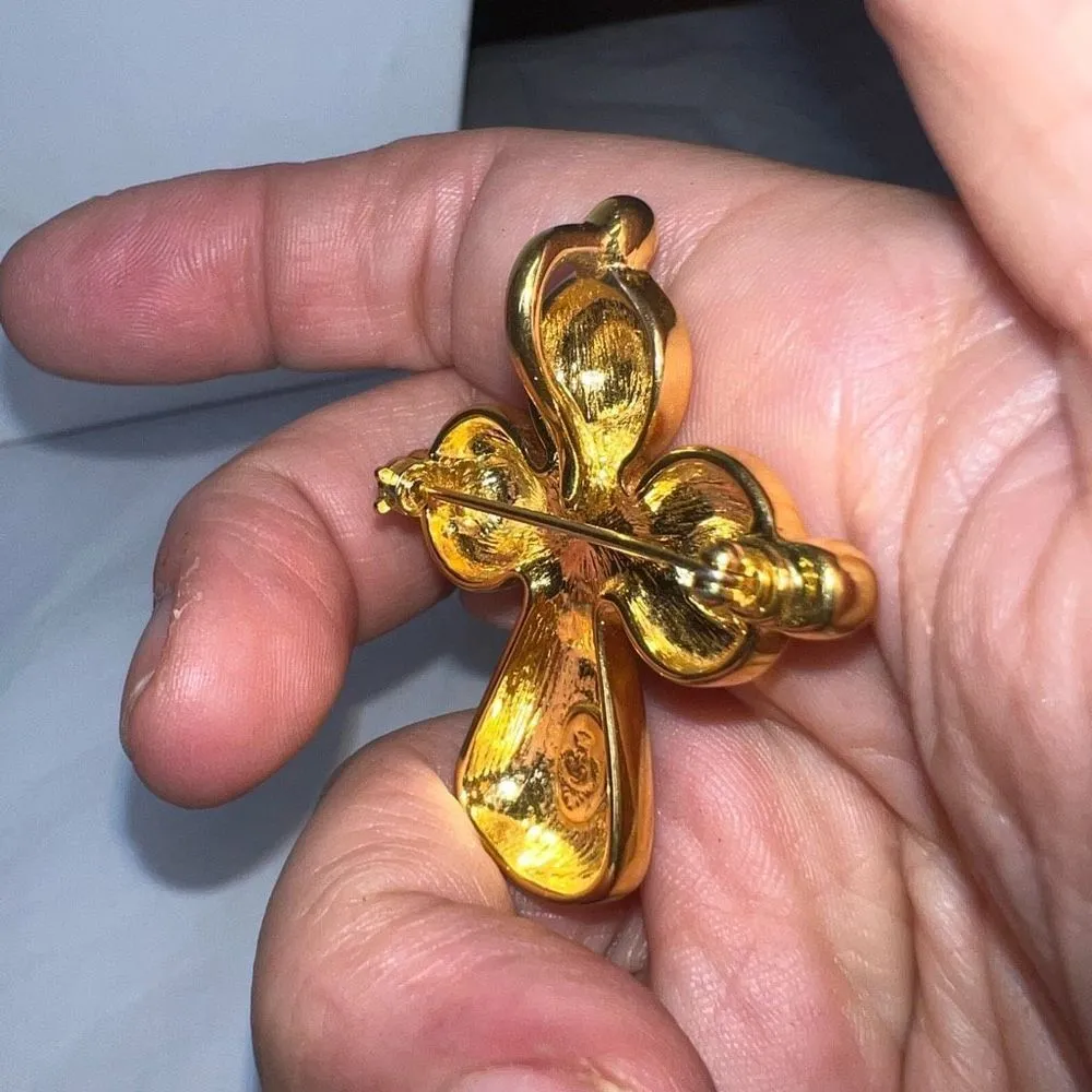 Premier Design Gold Tone with Faux Pearl Cross Brooch/Pendant - Image 5