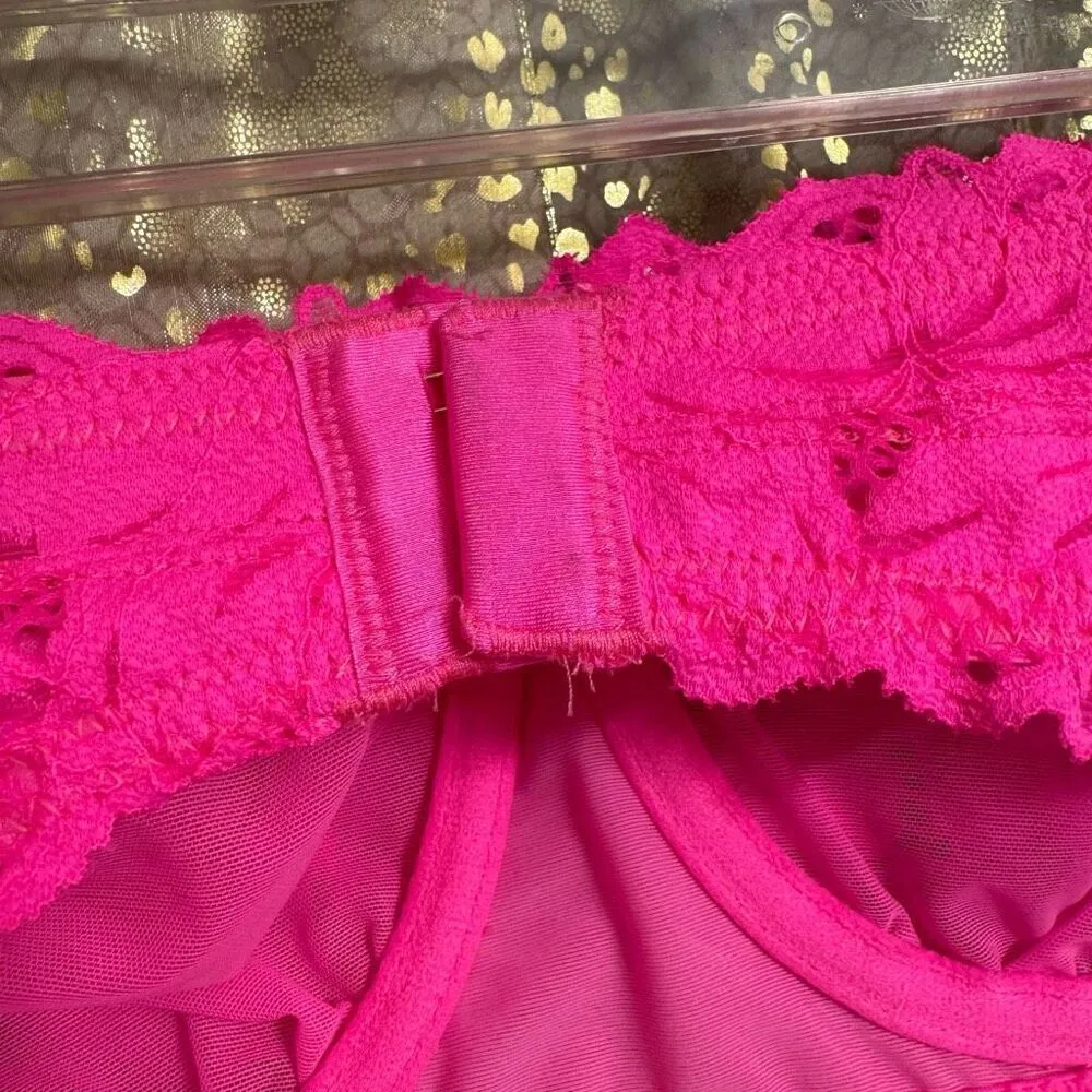 Aerie Real Power Beach Days Lace Unlined Bandeau Bra Neon Hot Pink 36B - Image 4