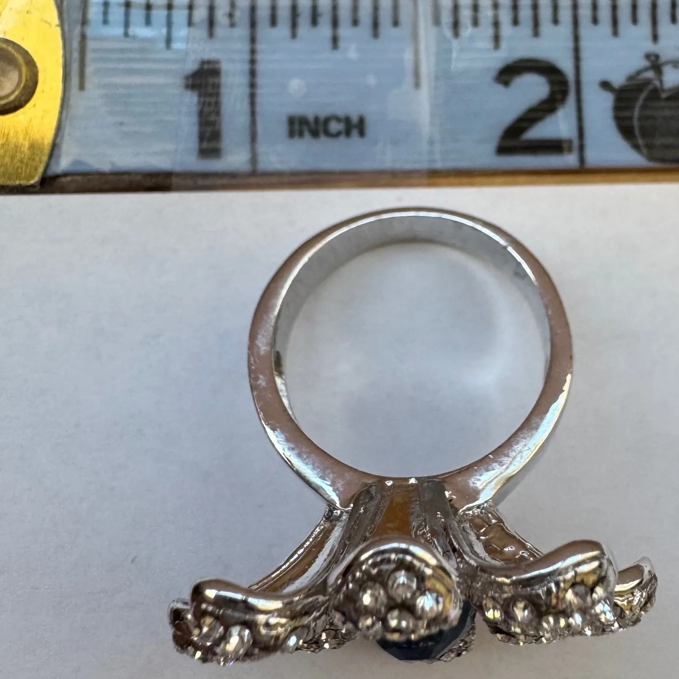 Vintage Nolan Miller Blue Stone Silver Tone Flower Petal Statement Ring Signed - Image 9