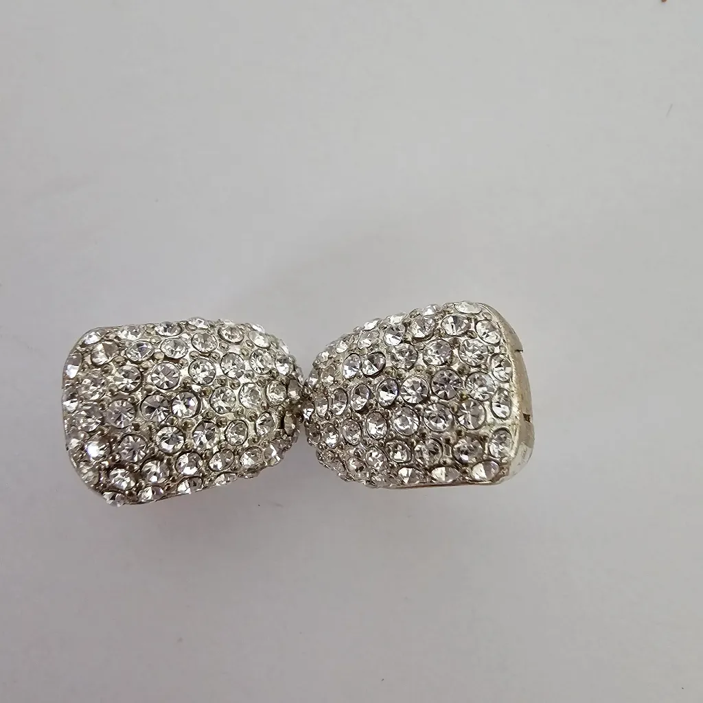 Vintage Monet Rhinestone Silver Tone Metal Magnetic Clip on earrings - Image 2