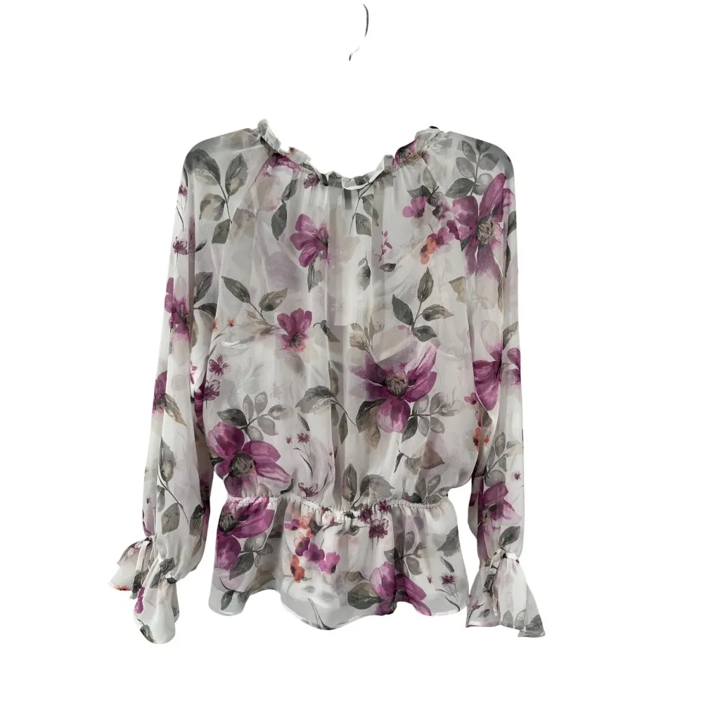 White House Black Market Womens 6 Floral Blouse Ecru Violet Ruffle + Tank NWT - Image 2