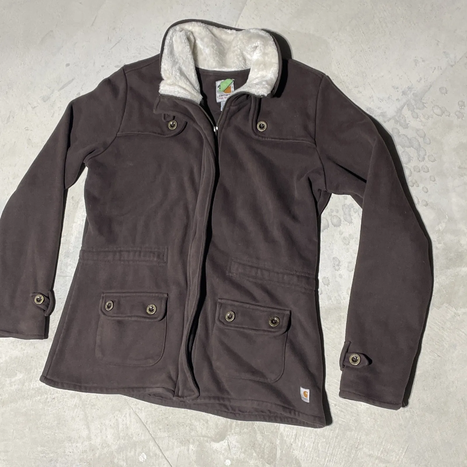 Carhartt Women's WK111 Sherpa Lined Collar Full Zip Jacket Brown SZ Large VTG - Image 2
