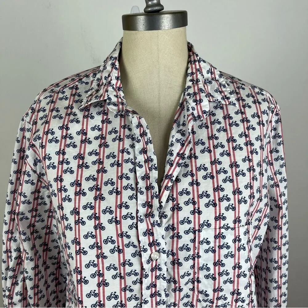 Anthropologie Grayson The Hero Buttondown in Bicycle Print Blue Size L - Image 3