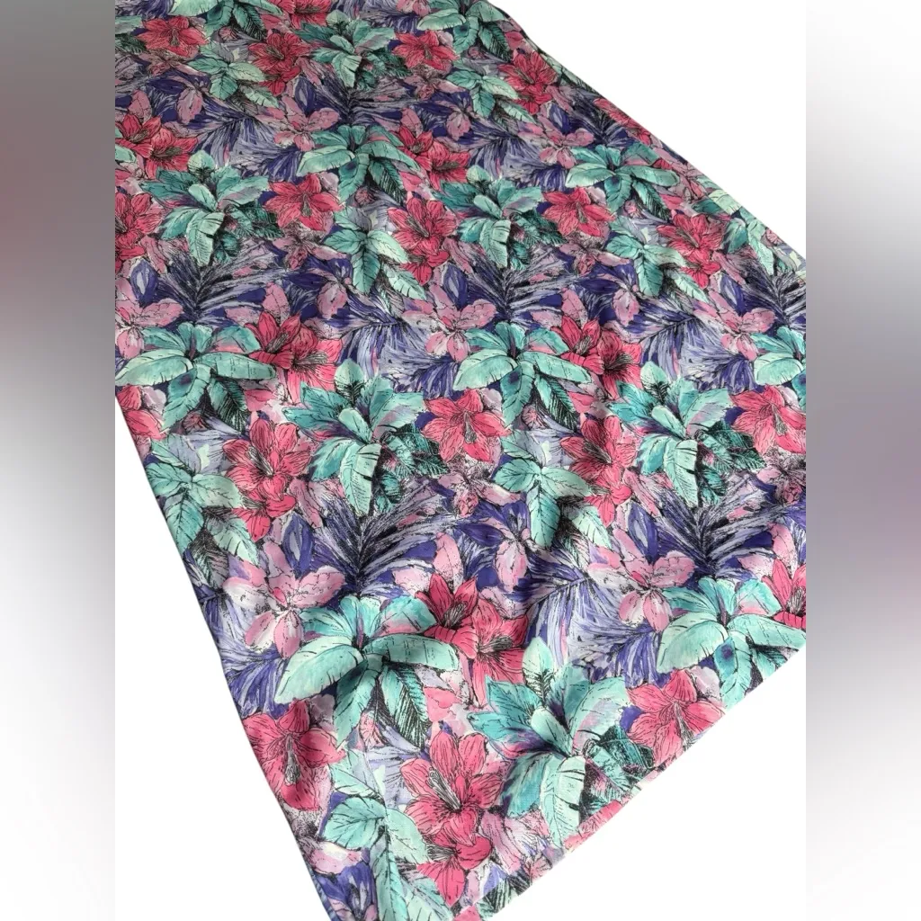 Lauren Originals Vintage 70s Tropical Floral Bow Neck Zip Up Midi House Dress Pink Size undefined - Image 3