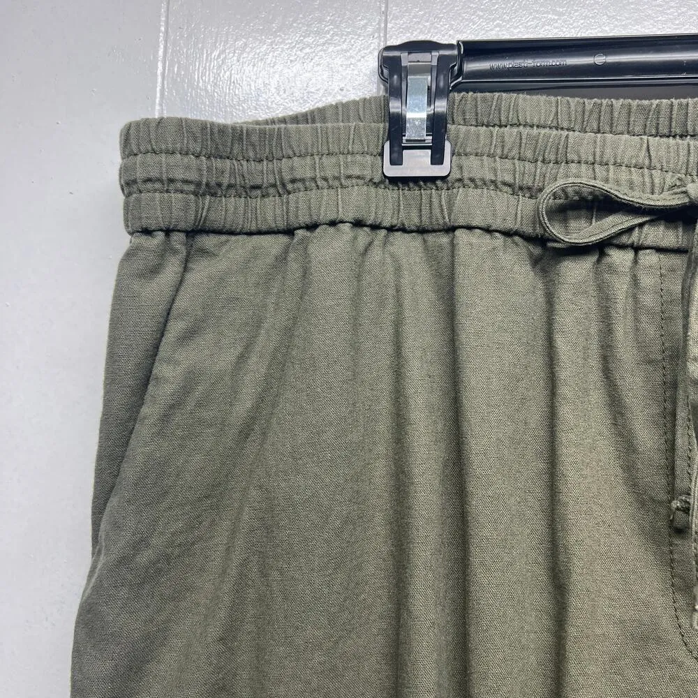 J. Crew Linen Cotton Womens Pull On Cropped Olive Green Pants Sz 22 Lagenlook - Image 6