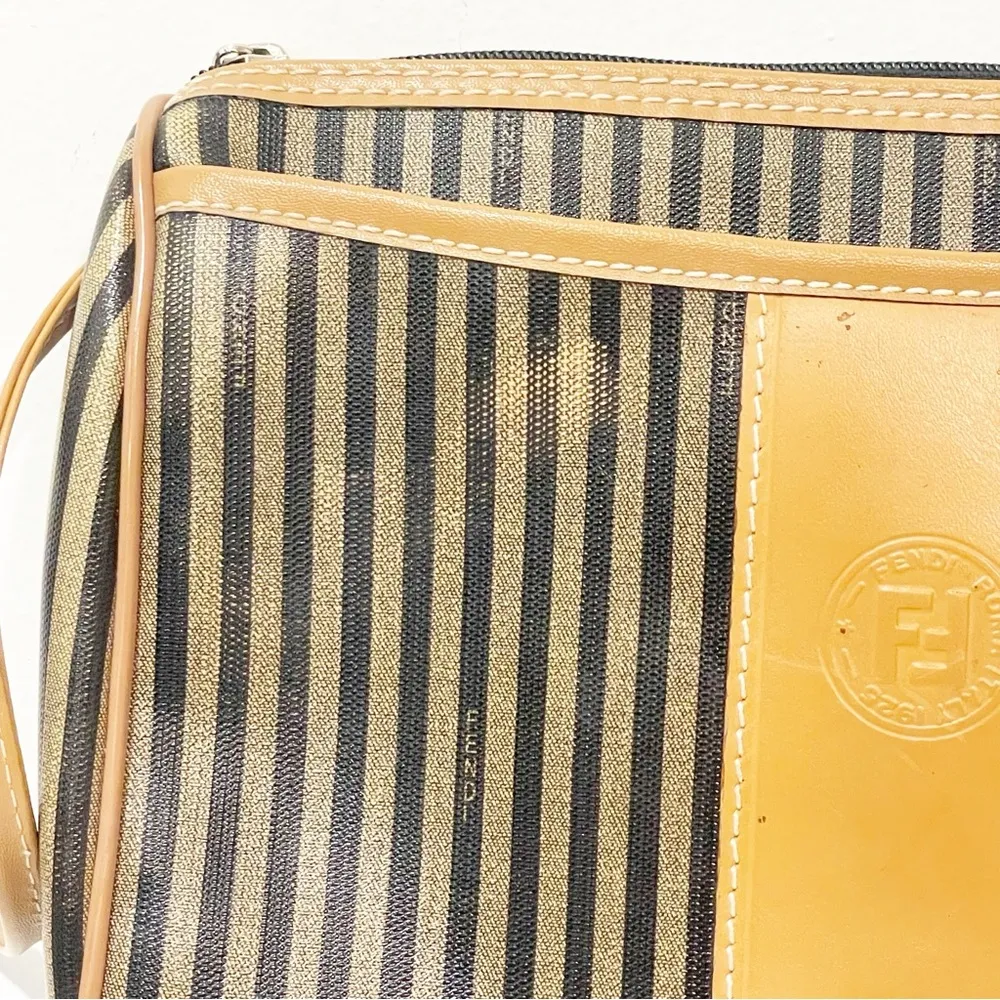 Classic Vintage Fendi Brown Pin Stripe Zippered Crossbody Shoulder Bag - Image 2