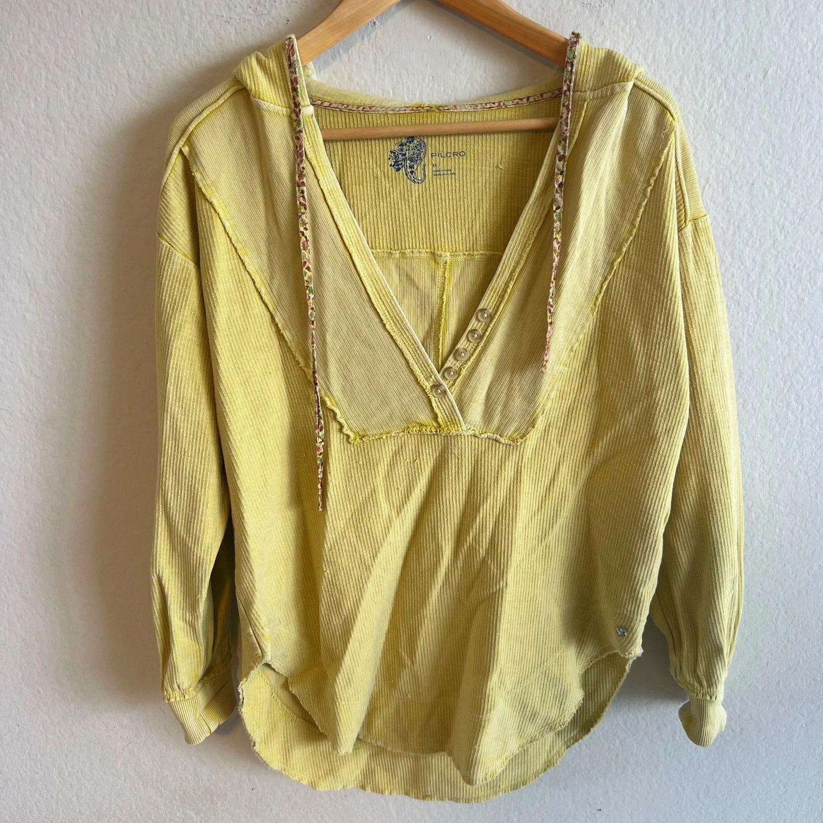 PILCRO Anthropologie Mustard Yellow Hooded Sweater Tunic Top Boho Cabin Women XS - Image 3