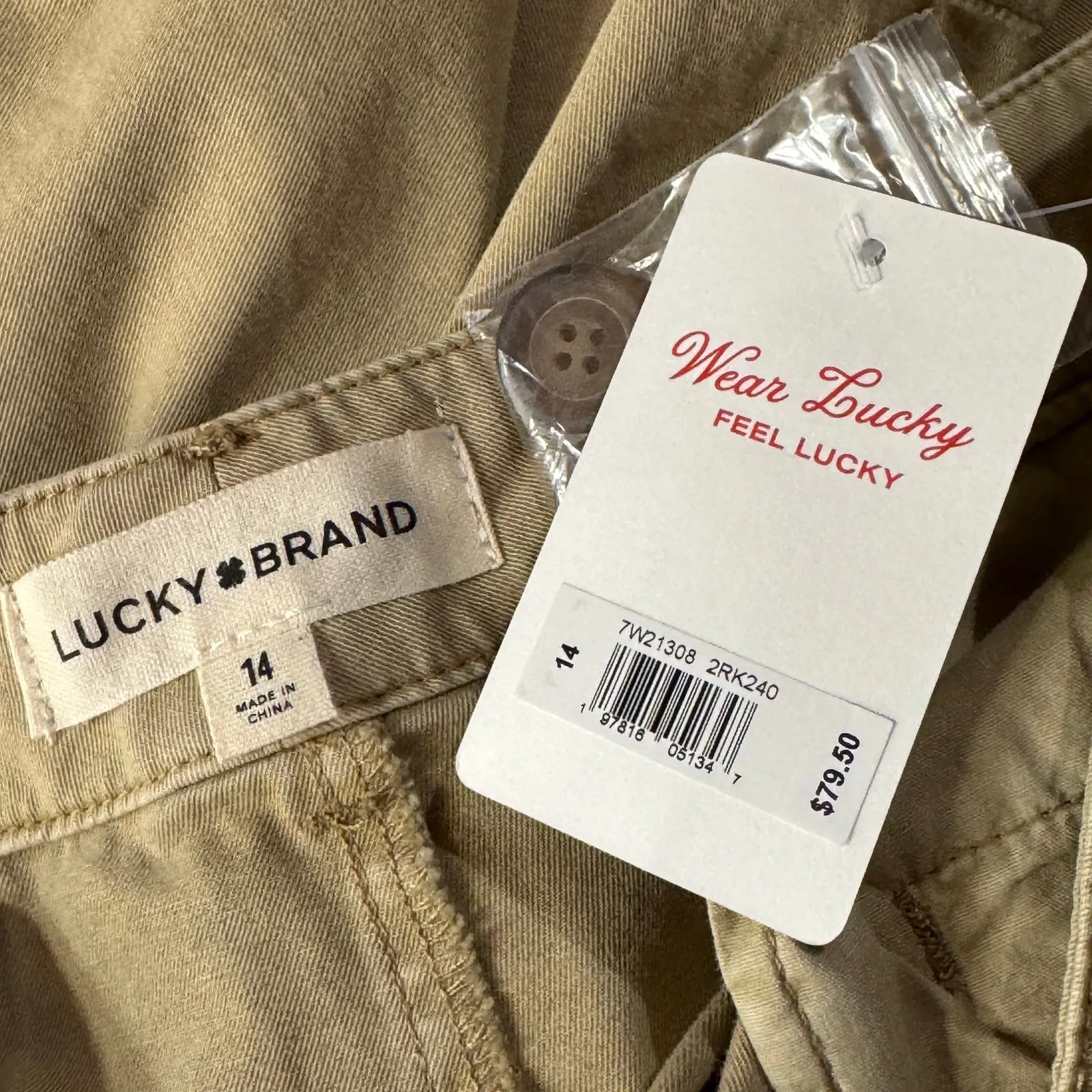 Lucky Brand SZ 14 Pleated Chino Shorts Hi-Rise Pockets Zip-Fly Tan Womens New - Image 6