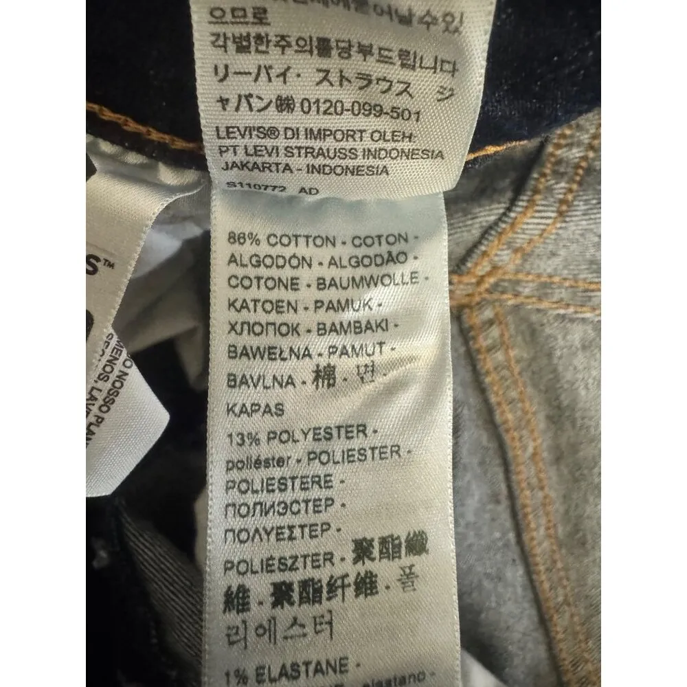 Women's Levi's Ribcage Straight Leg Ankle Jeans Denim Dark Wash Distressed 27 - Image 7