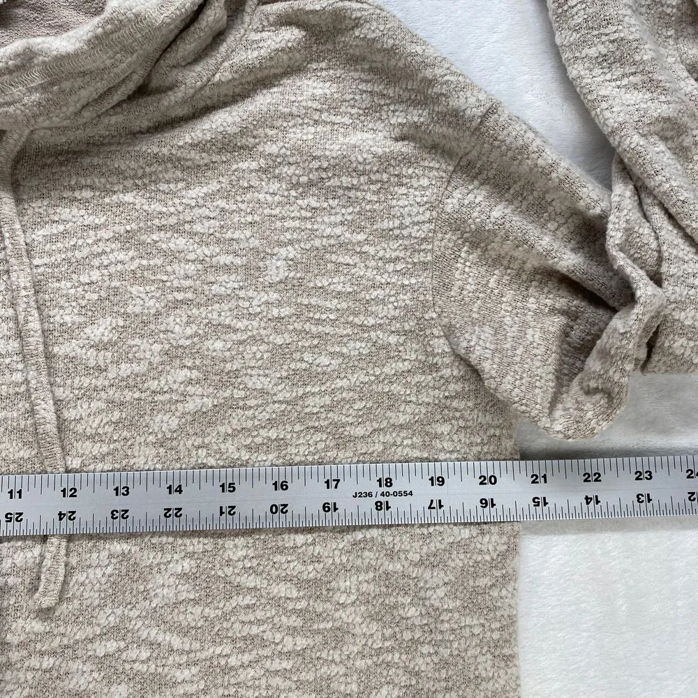 Prana Womens M Cowl Neck Pullover sweater top Drawstring Pouch Pocket Beige - Image 2