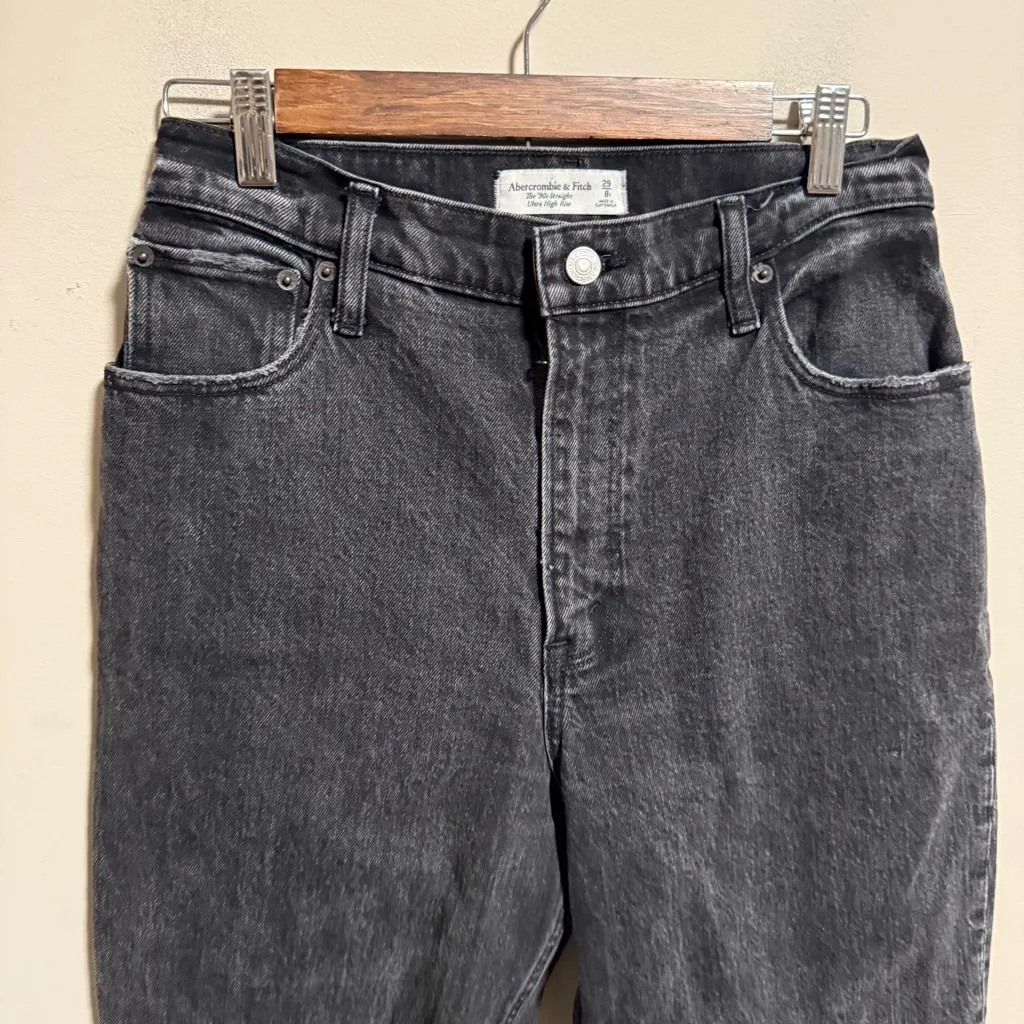 Abercrombie & Fitch 90s Straight Ultra High Rise Black Jean Curve Love Size 29 8 - Image 8