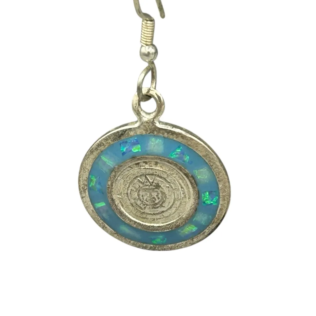 Sterling Silver Blue Opal Inlay Dangle Earrings - Image 2