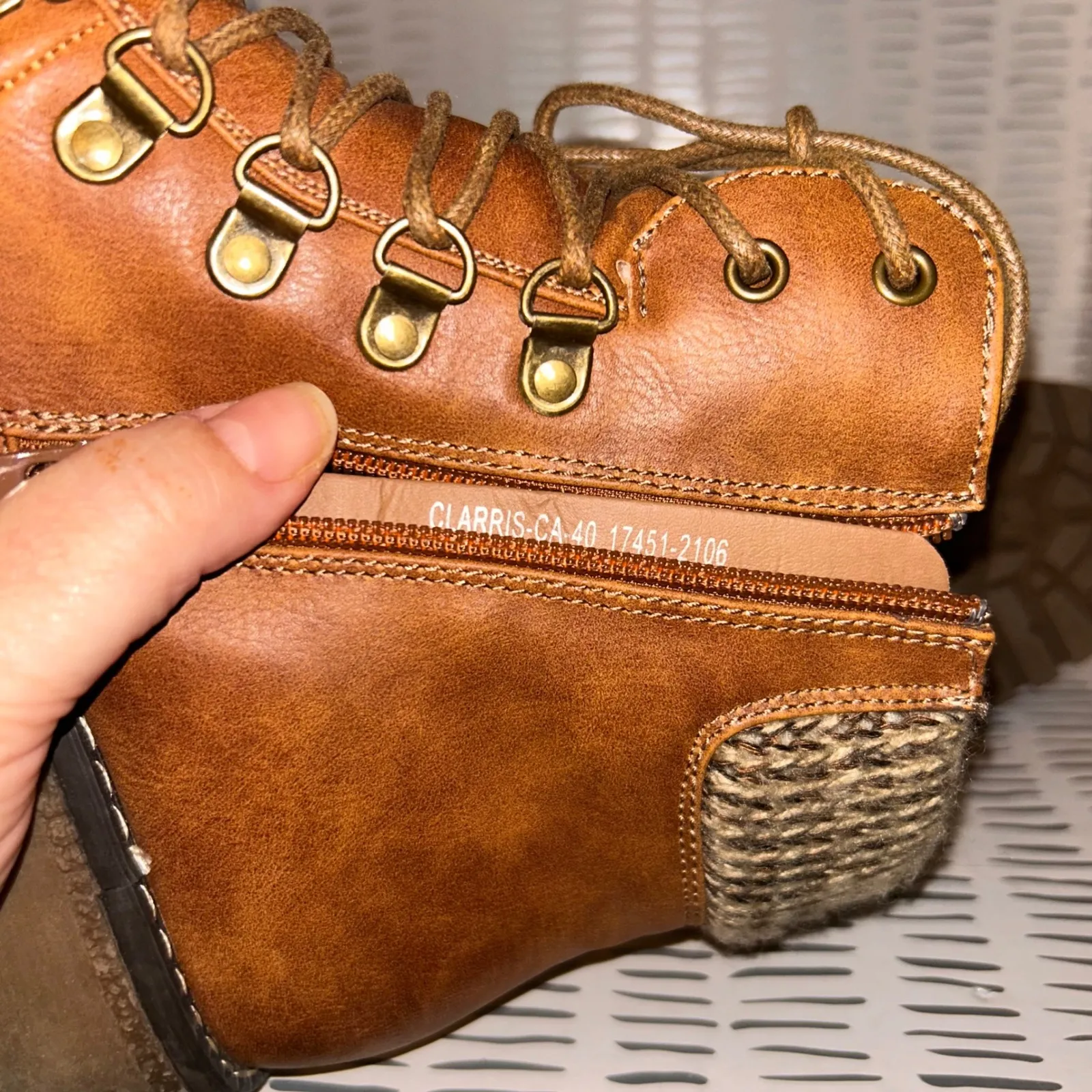 Patrizia Women's Clarris Brown Lace Up Zip Combat Boots Knit Collar Size‎ 40 9 - Image 7